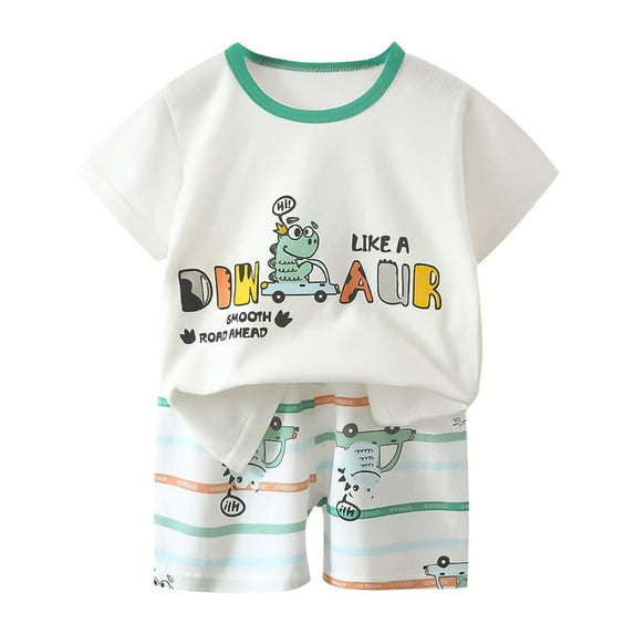 Xudanell Toddler Boy short-sleeved T-shirt and shorts set Light and soft printed clothing set 3-6 years (White, 9-18 Months)