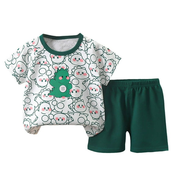 Xudanell Toddler Boys 2pcs Outfits Set Short Sleeve Print T Shirts Tops+Shorts Summer Set For 1t 2t 3t 4t 5t 6t Children's Gift Pajamas & Dailywear (Green,4-5 Years)