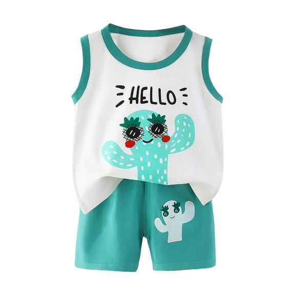 Xudanell Toddler Boys 2pcs Outfits Set Short Sleeve Striped Print T Shirts Tops Shorts Summer Set For 1t 2t 3t 4t 5t 6t Pajamas & Dailywear (Green,5-6 Years)