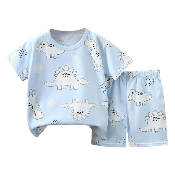 Xudanell Toddler Boys 2pcs Outfits Set Summer Pj's Short Sleeve Print T Shirts Tops+Shorts Summer Set For 1t 2t 3t 4t 5t 6t Pajamas & Dailywear Children's Day Gift 2PCS Set (Blue,9-18 Months)