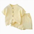 thumbnail image 1 of Xudanell Toddler Boys Clothes Cotton button Top and Elastic Shorts Baby Boy Solid Color Outfit Sets Summer Clothes Light Yellow 2-3 Years, 1 of 3
