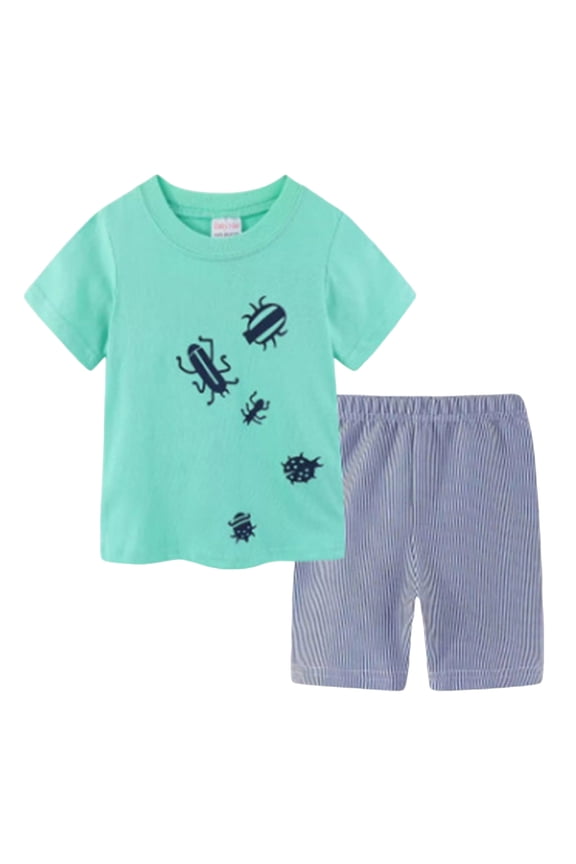 Toddler Boys Clothes Kids Cotton Clothes Fun Cool Summer Short Wear in Night Size 2-7T (Mint Green, 3-4 Years)