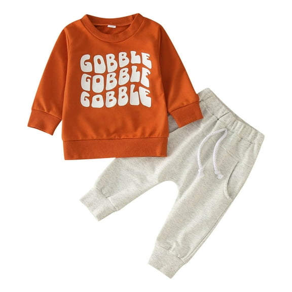 Xudanell Toddler Boys Clothes Letter Hoodie Jacket Sweatpants Sets Comfortable Wear 2 Pieces Boys Clothes Outfits 3-6 Months Orange