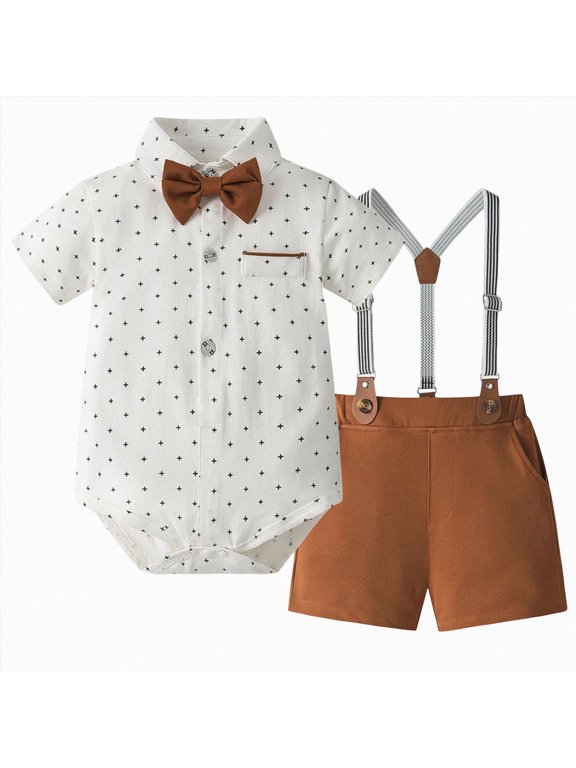 Toddler Boys Clothes Simple Birthday Romper Overalls Outfits Boy Short Sleeved Shirt Summer Outfits Coffee 2-3 Years