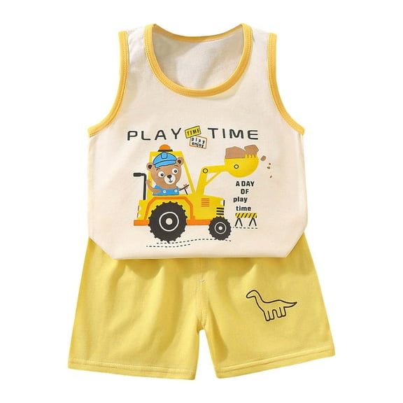 Xudanell Toddler Boys Cotton Tank Top and Shorts Set, Summer Outfit (Light Yellow, 18-24 Months)