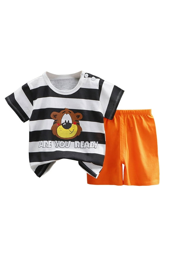 Toddler Boys Girls 2pcs Outfits Set Short Sleeve Print T Shirts Tops+ Shorts Summer Set For 1t 2t 3t 4t 5t 6t 2PCS Set Pajamas & Dailywear Children's Gift (Black,4-5 Years)