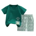thumbnail image 1 of Xudanell Toddler Boys Girls 2pcs Outfits Set Short Sleeve Print T Shirts Tops+Shorts Summer Set For 2t 3t 4t 5t Pajamas & Dailywear (Green,12-18 Months), 1 of 7