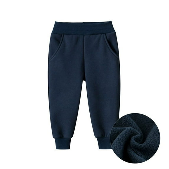 Xudanell Toddler Boys Girls Sherpa Fleece Lined Sweatpants Elastic Waist Soft Cotton Winter Warm Jogger Pants for 2-8 Years (4-5 Years, Navy)