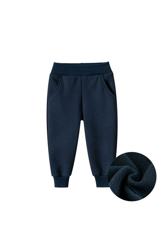 Toddler Boys Girls Sherpa Fleece Lined Sweatpants Elastic Waist Soft Cotton Winter Warm Jogger Pants for 2-8 Years (4-5 Years, Navy)
