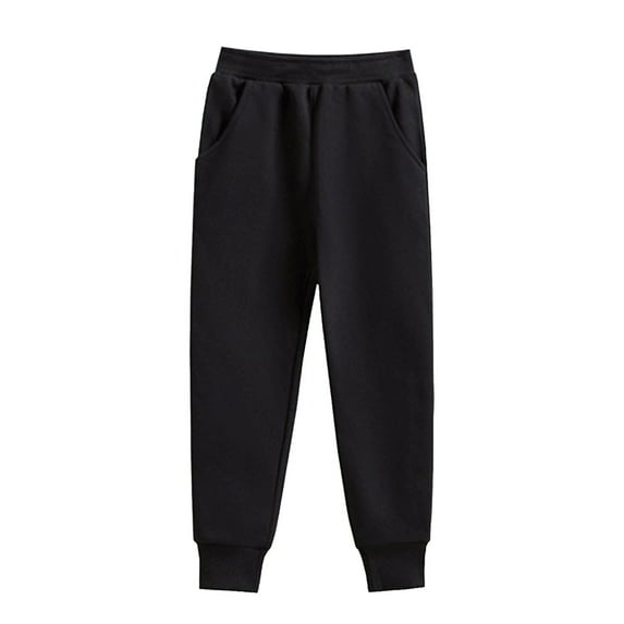 Xudanell Toddler Boys Girls Sherpa Fleece Lined Sweatpants Elastic Waist Soft Cotton Winter Warm Jogger Pants for 2-8 Years (7-8 Years, Black)