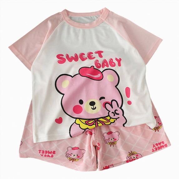 Xudanell Toddler Boys Outfit Set Baby Clothes Set Cartoon T-Shirt Tops Shorts Summer Outfits Toddler Boy Outfit (Pink,5-6 Years)