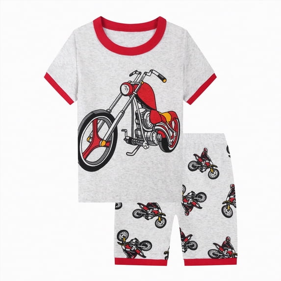Xudanell Toddler Boys Outfit Sets Elastic Waistband Summer Two Piece T-Shirts and Shorts Set Cute Clothes Red 4-5 Years