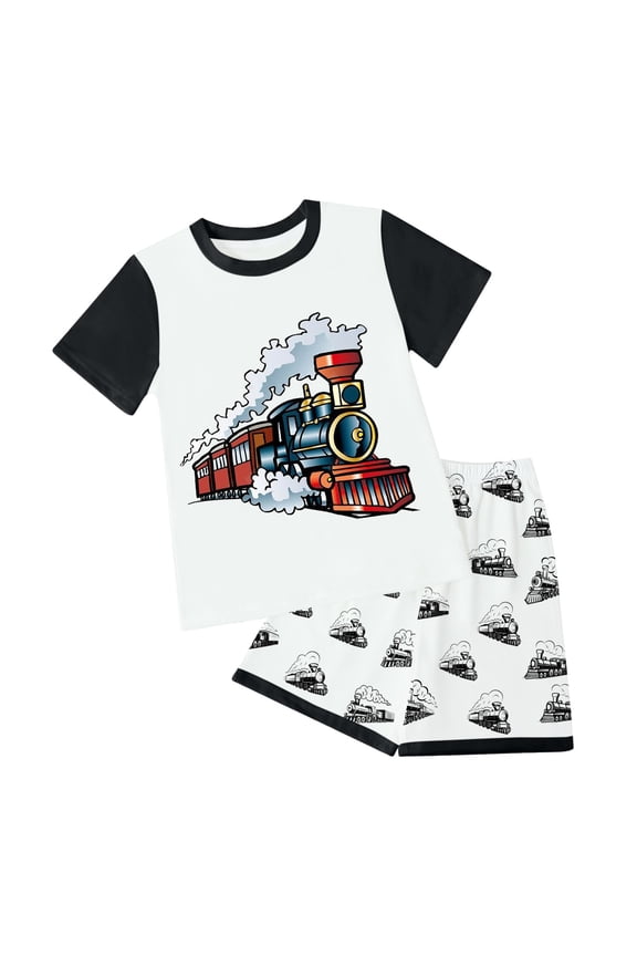 Toddler Boys Outfits 2 Piece Train Printed TShirt Shorts Cute Toddler Outfits Set for 2-12 Years