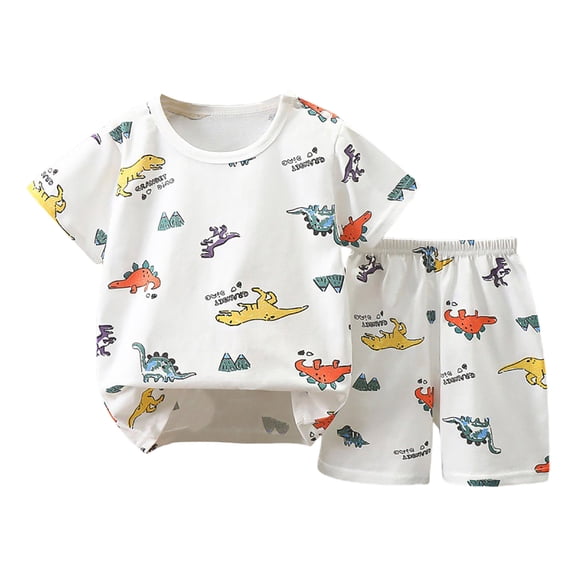 Xudanell Toddler Boys Pajamas Cotton Summer Pjs for Boy Jammies Dinosaur Train Sleepwear Short Sets (White, 6-12 Months)