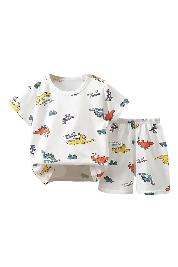 Toddler Boys Pajamas Cotton Summer Pjs for Boy Jammies Dinosaur Train Sleepwear Short Sets (White, 6-12 Months)