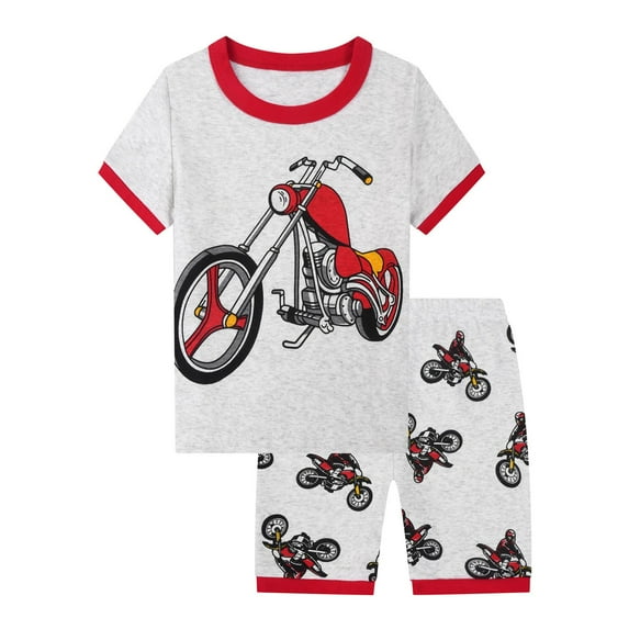 Xudanell Toddler Boys Pajamas Kids Dinosaur Summer PJS Monster Truck Boy Tractor Jammies Hockey Short Sets (Red, 3-4 Years)