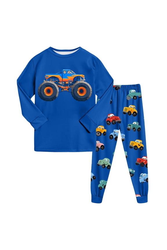 Toddler Boys Pajamas Monster Truck Cotton Kids Dinosaur 2 Piece Planets Pjs Sleepwear Clothes Sets 2-7 Years (Blue, 3-4 Years)