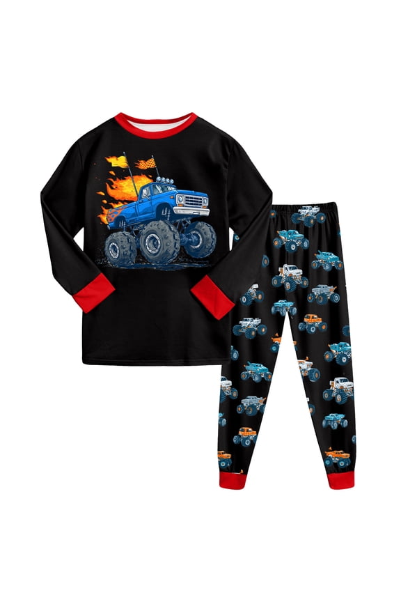 Toddler Boys Pajamas Monster Truck Cotton Kids Dinosaur 2 Piece Planets Pjs Sleepwear Clothes Sets 2-7 Years (Red, 3-4 Years)
