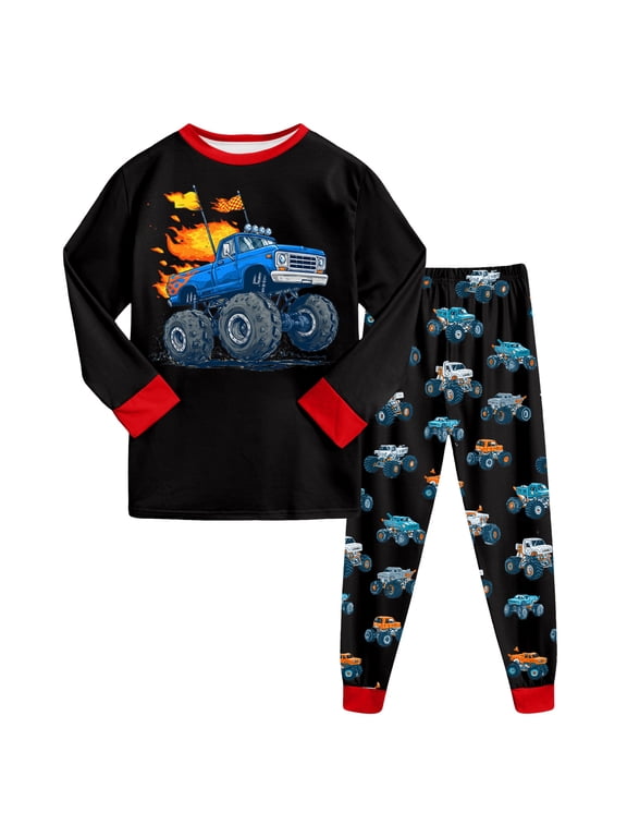 Toddler Boys Pajamas Monster Truck Cotton Kids Dinosaur 2 Piece Planets Pjs Sleepwear Clothes Sets 2-7 Years (Red, 5-6 Years)