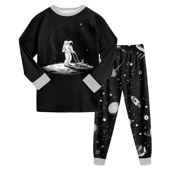 Xudanell Toddler Boys Planet Pajamas Dinosaur Cotton Kids Truck 2 Piece Train Kids Pjs Sleepwear Clothes Set 3-10T (Light Gray, 7-8 Years)