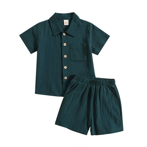 Xudanell Toddler Boys Summer 2 Piece Clothes Solid Color Lapel Shirt Stretchy Shorts Casual Candy Color Suit for Baby Boy