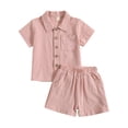 thumbnail image 1 of Xudanell Toddler Boys Summer 2 Piece Clothes Solid Color Lapel Shirt Stretchy Shorts Casual Candy Color Suit for Baby Boy, 1 of 6