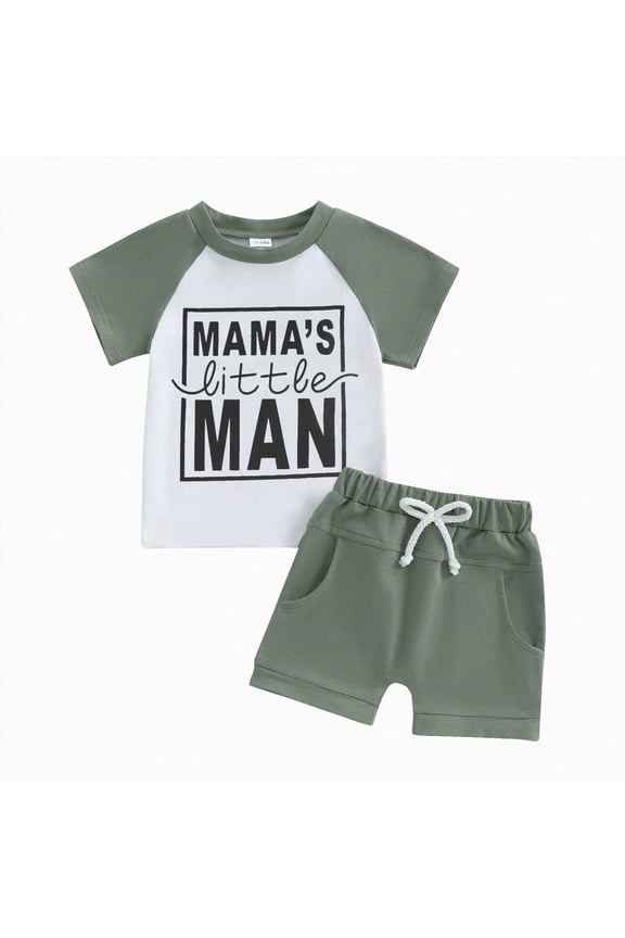 Toddler Boys Summer Outfits Mamas Boy Checkerboard Short Sleeve T-Shirts Tops Elastic Waist Shorts Clothes Sets (2-3 Years,Green)