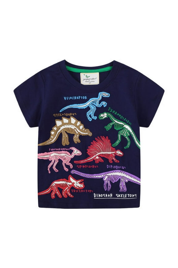 Toddler Boys T-Shirt Short Sleeve Shirt Dinosaur Print Cotton Summer Tops Tees Shark Graphic 2-7T (Dark Blue, 100-105/4T)