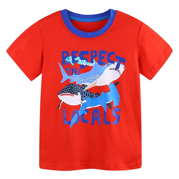 Xudanell Toddler Boys T-Shirt Short Sleeve Shirt Dinosaur Print Cotton Summer Tops Tees Shark Graphic 2-7T (Red, 6-7 Years)
