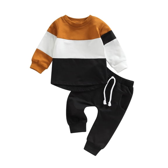 Xudanell Toddler Clothes for Boys Autumn Set Cute Hoodie Casual Pants Handsome Sports Suit 2 Piece Outfits Coffee 18-24 Months