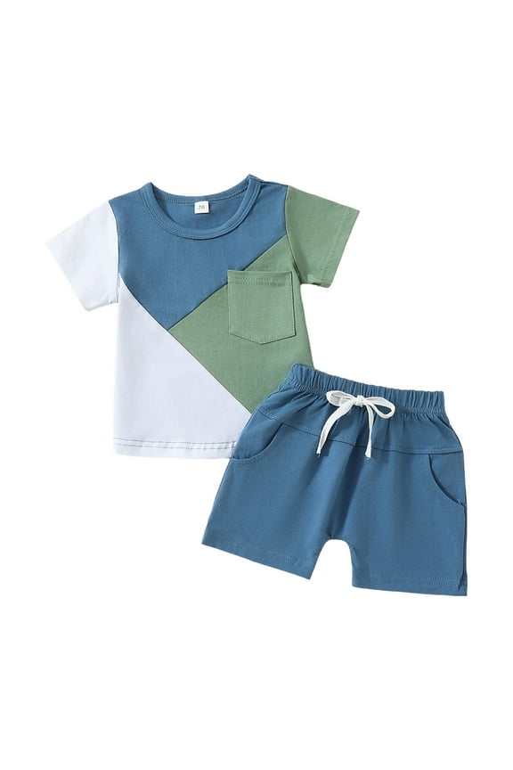 Toddler Clothes for Boys Three Tone Multi Pocket Boys Suit Baby Boys Clothing Blue 6-12 Months