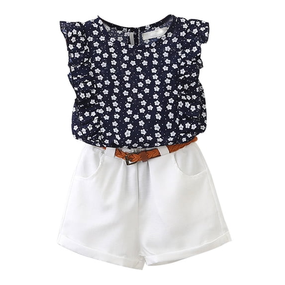 Xudanell Toddler Clothes for Girls Patchwork Floral Shorts Sleeveless Girls Clothes 2pcs Blouse Clothes for Teen Girls White 4-5 Years