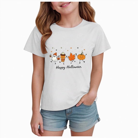 Xudanell Toddler Girl Boy Halloween Shirt Kid Cute Graphic T-Shirt Kids Short Sleeve Spooky Season Gift Tee Tops,Size 2-3 Years