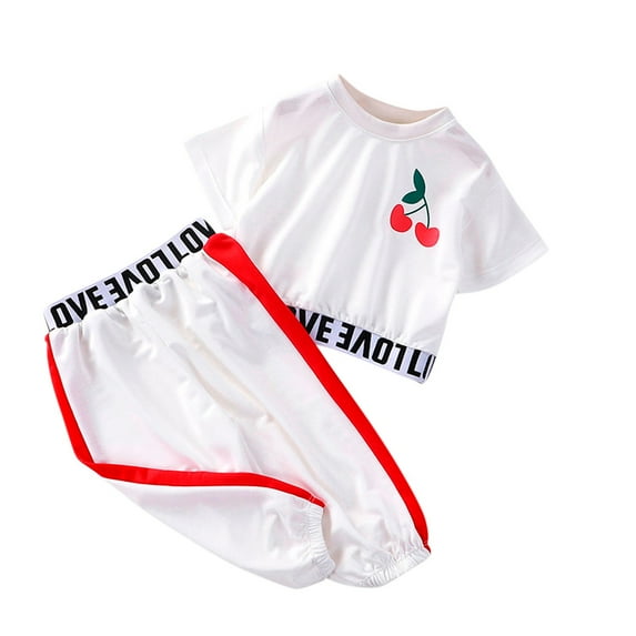 Xudanell Toddler Girl Clothes Fruit Cherry Letter Crop Top Tshirt Long Pants 2PC Baby Girl Outfits White 3-4 Years