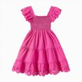 thumbnail image 1 of Xudanell Toddler Girl Dress Summer Outfits Kids Ruffle Puff Sleeves Boho Dresses Casual Sundress for Girls 2-8T (Hot Pink, 5-6 Years), 1 of 7