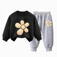 thumbnail image 1 of Xudanell Toddler Girl Fall Winter Clothes Baby Crewneck Floral 3D Embroidery Sweatshirts Pants Set Long Sleeve Outfits Set (Black,7-8 Years), 1 of 5