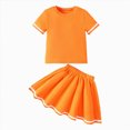 thumbnail image 1 of Xudanell Toddler Girl Outfits Short Sleeved Little Girl Tops and Solid Color Skirts Set Orange 4-5 Years, 1 of 9