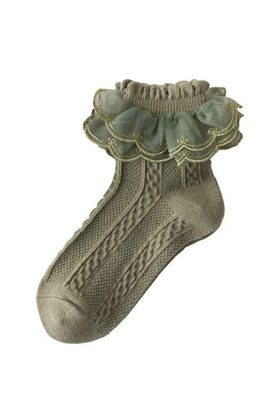 Xudanell Toddler Girl Socks Lace Kids Knitting Solid Color Socks Baby Kids Cotton Crew Socks Girls Ruffle Socks