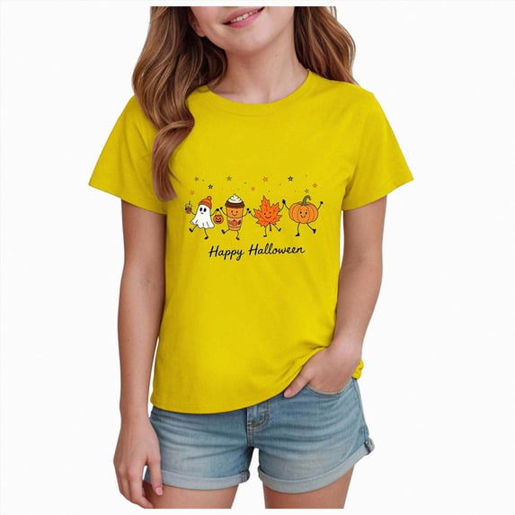 Xudanell Toddler Halloween Shirt Baby Boy Girls Ghost Pumpkin Tshirts Kids Fall Spooky Season Short Sleeve Tee Tops