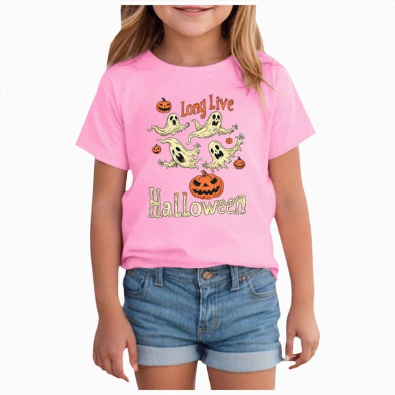 Xudanell Toddler Halloween Shirt Girls Ghost Tshirt Short Sleeve Tee Tops Spooky Season Fall Clothes