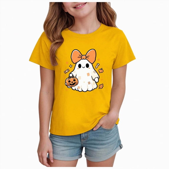 Xudanell Toddler Halloween Tshirts Cute Pumpkin Trendy Casual Tee Boy Girl Short Sleeve Tops