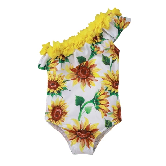 Xudanell Toddler Hawaii Bathing Suit Girl Baby Ruffle Print Bikini Swimwear Toddler Kid Swimsuit Beachwear Girls Swimwear 2-3 Years Yellow