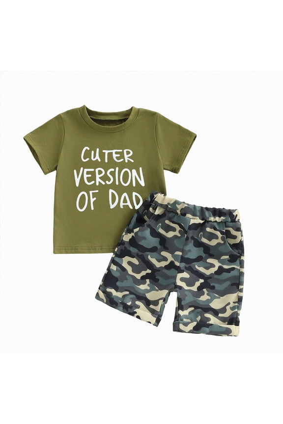 Toddler Kids Baby Boy Summer Clothes 2T 3T 4T 5T Vehicles Letter Print Short Sleeve Tops Camouflage Shorts Outfits (Green, 4-5 Years)