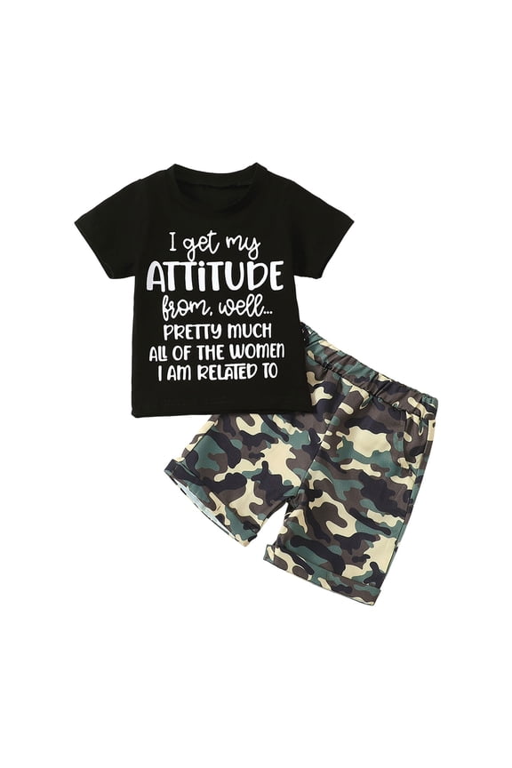 Toddler Kids Baby Boy Summer Clothes Sets 1T 2T 3T 4T 5T Letter Print Short Sleeve Tops Camouflage Shorts Outfits (Army Green, 18-24 Months)