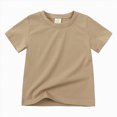 thumbnail image 1 of Xudanell Toddler Kids Girls T Shirts Solid Color Summer Cotton Shirts Elastic Dance Sports Clothes Relaxed Fit Khaki 6-7 Years, 1 of 4