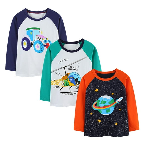 Xudanell Toddler Long Sleeve Shirt with Graphic Dinosaur Print 3 Pack Colors Long Sleeve Tshirt Fall Set Baby Boy Clothes A01 5-6 Years