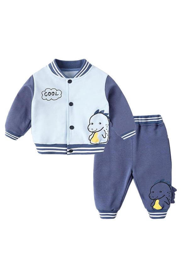Toddler Outfits Boys Sweatshirt Tops Baseball Jacket Cartoon Trousers Set Athletic Outwear Blue 18-24 Months
