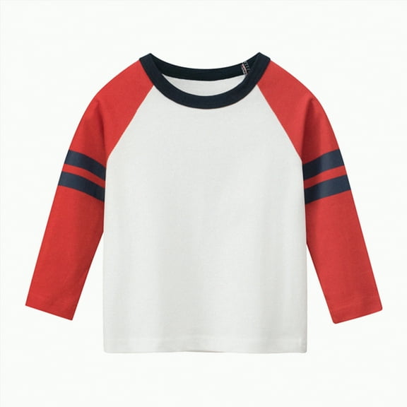 Xudanell Toddler Shirts Stripe Color 2t Boy Clothes Long Sleeve Patchwork Shirts for Teens 24 Month Boy Clothes Red 2-3 Years