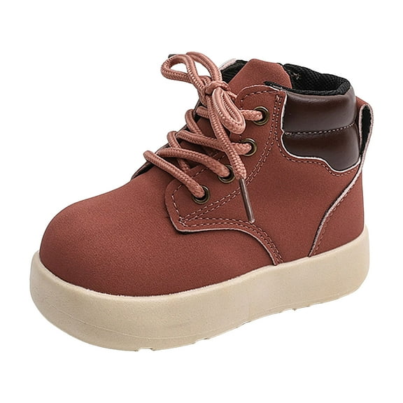 Xudanell Toddler Shoes Lace up Leather Boys Dress Shoes Flat Soled Walking Boot Western Boots Fashionable
