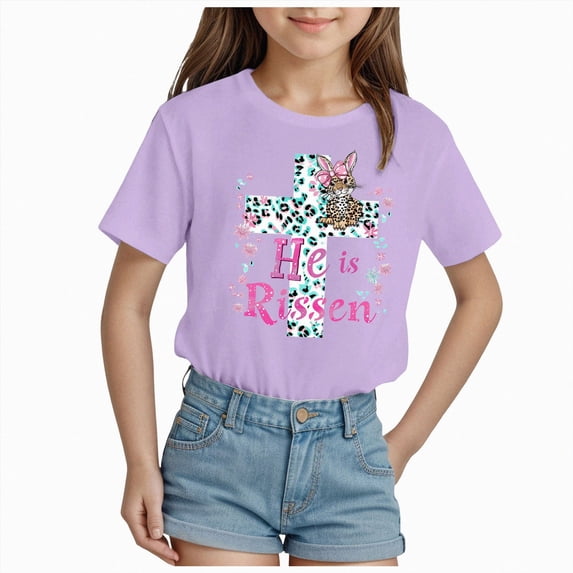 Xudanell Toddler Short Sleeve Shirts Cute Color T Shirt Top for Toddler Girls Casual Basic Wear Light Purple 2-3 Years